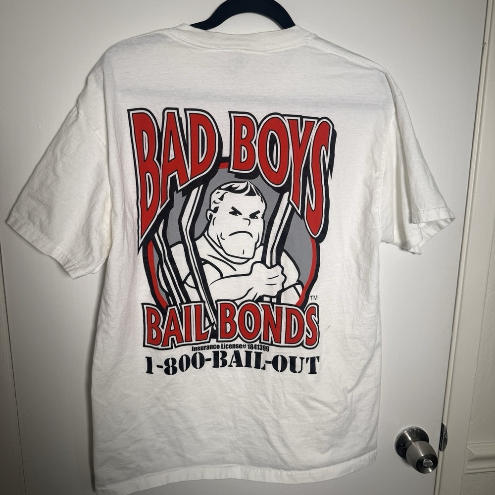Vintage Bad Boys Bail Bonds Shirt Mens L White Red Graphic Tee Promo 90s